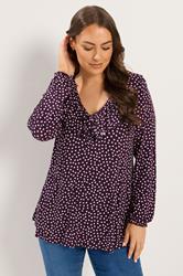 YOURS Plus Size Purple Polka Dot Frill Blouse | Yours Clothing 3