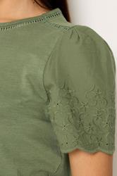 M&Co Petite Khaki Green Embroidered Sleeve Cotton T-Shirt | M&Co 4