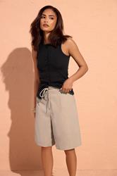 PixieGirl Petite Women's Natural Brown Drawstring Jorts | PixieGirl 3