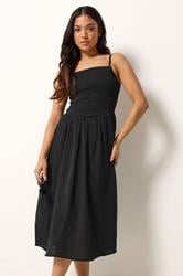 PixieGirl Petite Women's Black Cotton Cheesecloth Midi Dress | PixieGirl 3