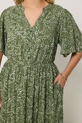 YOURS Plus Size Khaki Green Floral Midi Dress | Yours Clothing 4