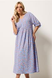 YOURS Plus Size Blue Ditsy Floral Raglan Sleeve Dress | Yours Clothing 3