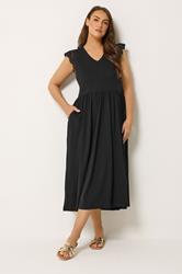 YOURS Plus Size Black Broderie Sleeve Maxi Dress | Yours Clothing 1