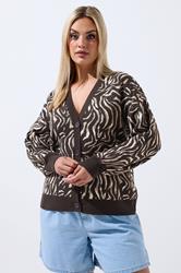 LIMITED COLLECTION Plus Size Brown Zebra Balloon Sleeve Cardigan | Yours Clothing 3