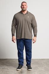 BadRhino Big & Tall Brown Textured Waffle Long Sleeve Polo Shirt | BadRhino 1