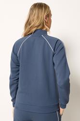 LTS Tall Women's Indigo Blue Quarter Zip Pipe Detail Sweatshirt | Long Tall Sally 2