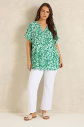 EVANS Plus Size Green Leaf Print Notch Neck Top | Evans  1