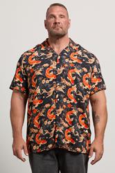 JACK & JONES Big & Tall Brown Fish Print Resort Shirt | Badrhino 3