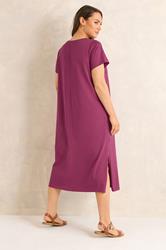 EVANS Plus Size 2 Pack Black & Berry Red Cotton Midi Dress 6