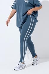 YOURS ACTIVE Plus Size Brown Side Stripe Leggings | Yours Clothing 3
