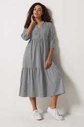 M&Co Grey Fine Stripe Tiered Maxi Dress | M&Co 3