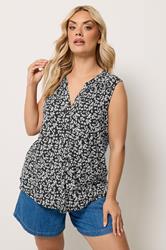 YOURS Plus Size Black Floral Notch Neck Swing Blouse | Yours Clothing 1