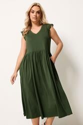 YOURS Plus Size Khaki Green Broderie Sleeve Maxi Dress | Yours Clothing 3