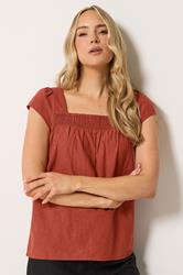 LTS Tall Women's Rust Orange Square Neck Linen Blouse | Long Tall Sally 3