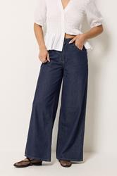 PixieGirl Petite Women's Indigo Blue Elasticated Cotton Wide Leg Jeans | PixieGirl 1