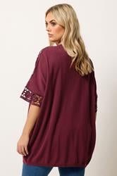 YOURS Plus Size Burgundy Red Crochet Sleeve Kimono | Yours Clothing 2