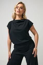 YOURS LONDON Plus Size Black Drape Shoulder Top | Yours Clothing 3