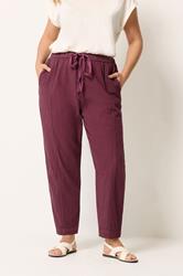 YOURS Plus Size Burgundy Red Cool Cotton Barrel Leg Denim Trousers | Yours Clothing 3