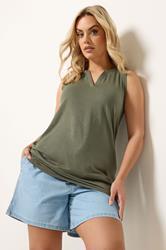 YOURS Plus Size Khaki Green Notch Neck Vest Top | Yours Clothing 3