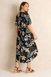 EVANS Plus Size Black Leaf Print Dipped Hem Dress | Evans 4