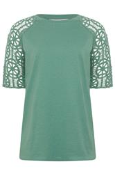 LTS Tall Teal Green Crochet Raglan Cotton T-Shirt