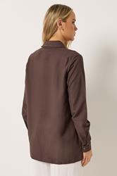 LTS Tall Women's Chocolate Brown Linen Long Sleeve Shirt | Long Tall Sally 2
