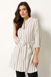 M&Co White & Mocha Brown Stripe Printed Belted Tunic Shirt 3