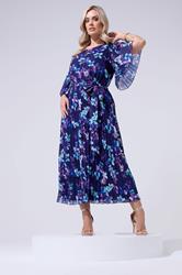 YOURS LONDON Plus Size Blue Floral Pleated Maxi Dress | Yours Clothing 3