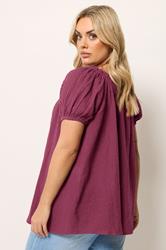 YOURS Plus Size Burgundy Red Dobby Bardot Cheesecloth Top | Yours Clothing 2