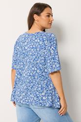YOURS Plus Size Blue Ditsy Floral Swing Top | Yours Clothing 2