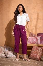 M&Co Berry Purple Cropped Linen Trousers | M&Co 3