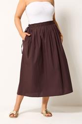 YOURS Plus Size Chocolate Brown Poplin Midi Skirt | Yours Clothing 3