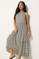 PixieGirl Petite Women's White Zig Zag Halter Neck Maxi Dress | PixieGirl 1