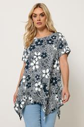 YOURS Plus Size Black Floral Hanky Hem Top | Yours Clothing 3