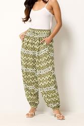 PixieGirl Petite Women's Green Abstract Harem Trousers | PixieGirl 1