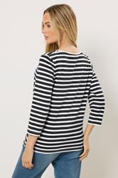 M&Co Navy Blue Stripe Cotton Neck Trim Top | M&Co 2