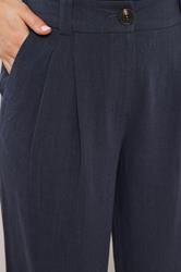 LTS Tall Women's Navy Blue Linen Pleated Wide Leg Trousers | Long Tall Sally 2