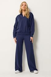 LTS Tall Women's Set Navy Blue Collared Sweatshirt & Wide Leg Trousers | Long Tall Sally 1