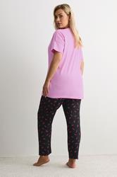 YOURS Plus Size Pink 'Hot Stuff' Wide Leg Striped Pyjama Set | Yours Clothing 2