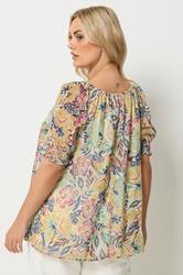 YOURS Plus Size Yellow Abstract Tie Neck Blouse | Yours Clothing 3