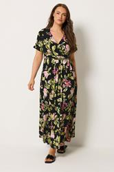YOURS Plus Size Black Floral Wrap Front Textured Dress | Yours Clothing 3