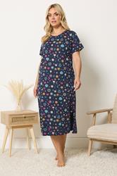 YOURS Plus Size Navy Blue Celestial Midaxi Nightdress | Yours Clothing 1