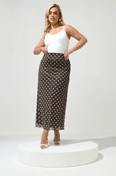 YOURS LONDON Plus Size Brown & Blue Polka Dot Maxi Skirt | Yours Clothing 1