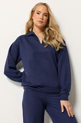 LTS Tall Women's Set Navy Blue Collared Sweatshirt & Wide Leg Trousers | Long Tall Sally 4