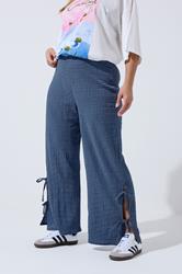 LIMITED COLLECTION Curve Blue Gingham Tie Side Trousers | Yours Clothing 3