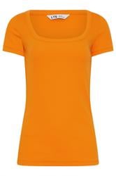 LTS Tall Orange Square Neck Ribbed T-Shirt