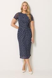LTS Tall Women's Navy Blue Polka Dot Twist Mesh Midi Dress | Long Tall Sally 1