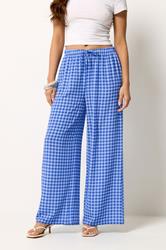 PixieGirl Petite Women's Blue Gingham Wide Leg Trousers | PixieGirl 1