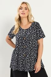 YOURS Plus Size Black & White Ditsy Floral Ribbed T-Shirt | Yours Clothing 3
