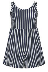 YOURS Curve Navy Blue Stripe Textured Playsuit